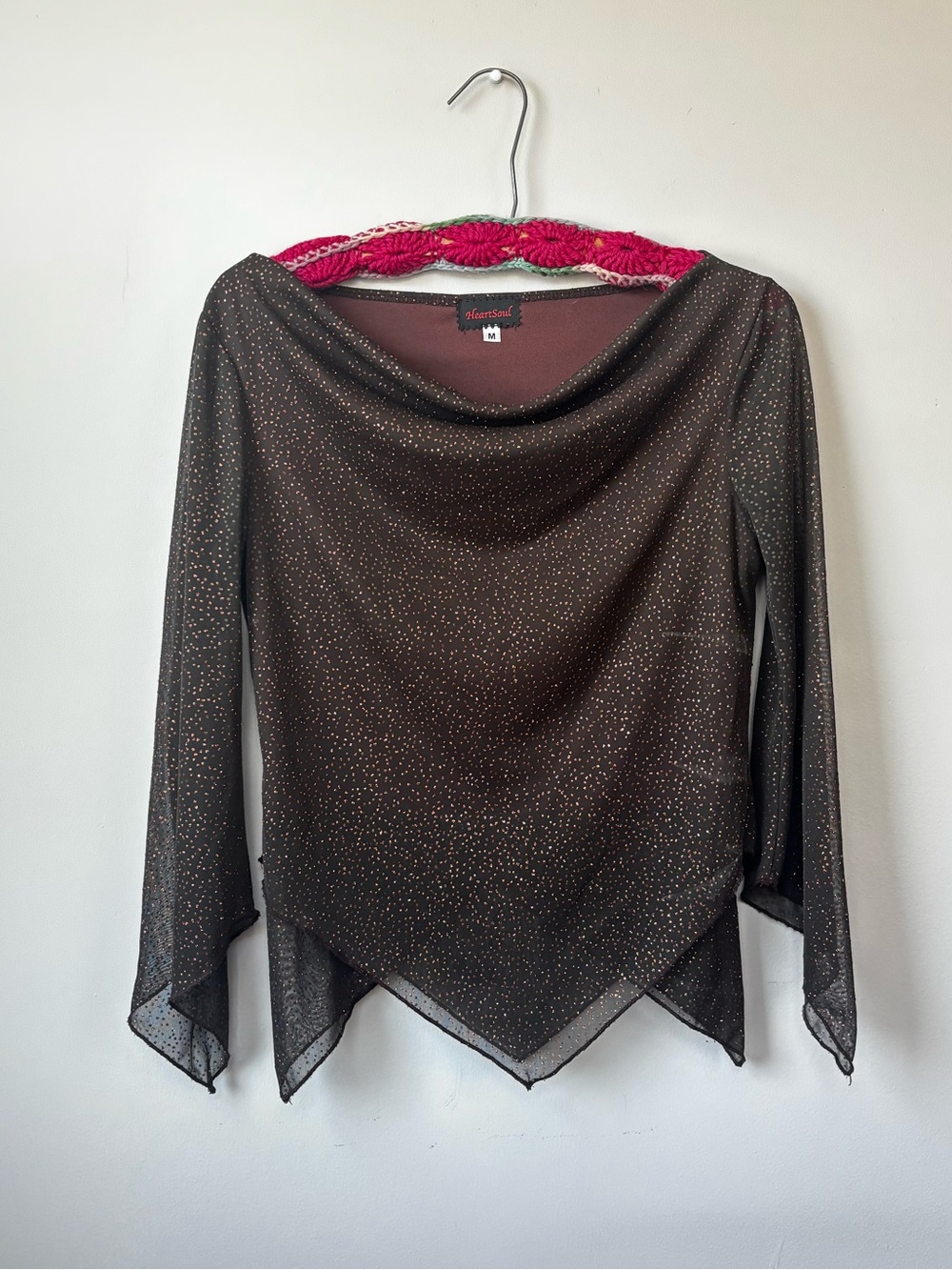 Vintage Brown Mesh Top with Glitter